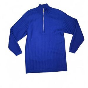 Classiques Petites XS Blue Half Zip Tunic Sweater 100% Extrafine Merino Wool